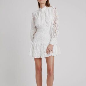 Bardot White Ruffled Tiered Long Sleeve Dress